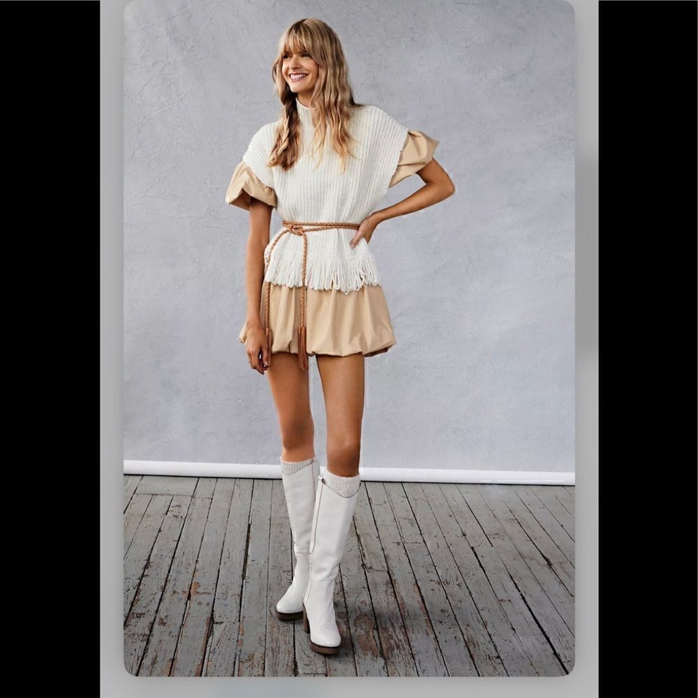 Anthropologie Fringed Mock Neck Sweater Vest Small